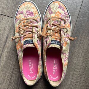 Sperry Top-Sider Comfort Sneakers Wms Sz 8.5M Orange and Purple flowers